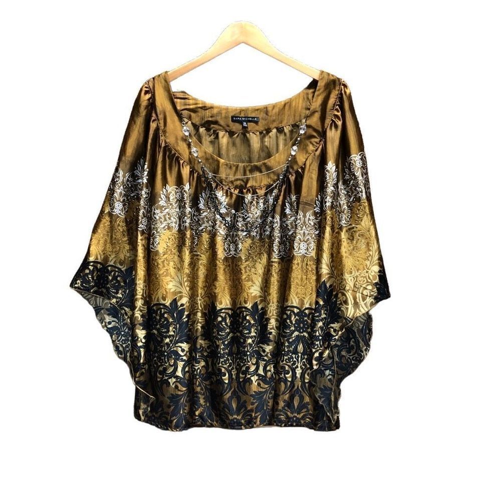 Sara Michelle 3X (XXXL) Silky Bronze and Brown Blouse